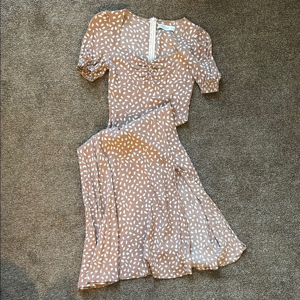 Petal & Pup Cream Brown Polka Dot Puff Sleeve Midi Dress